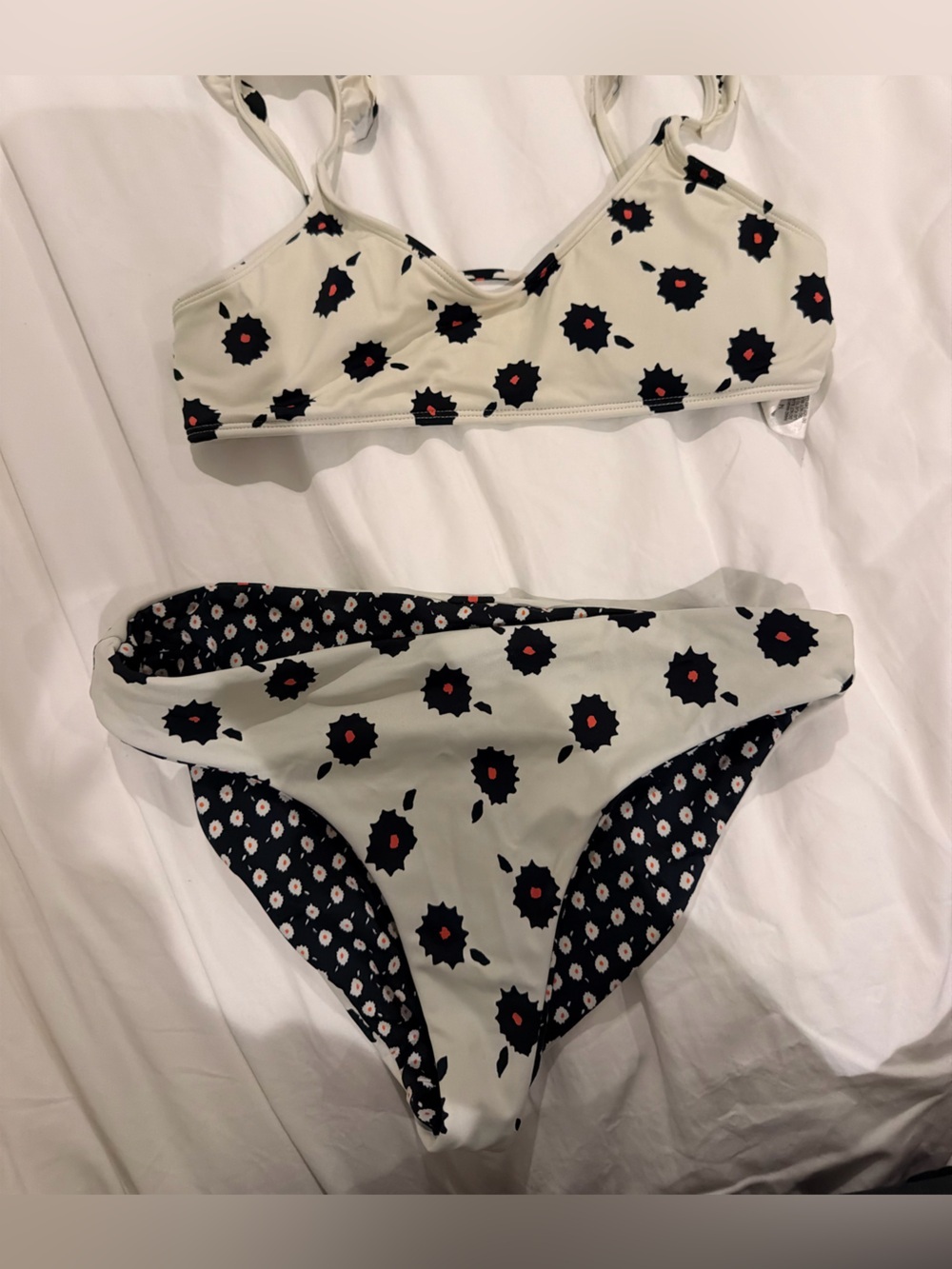 Kids Oneill Floral Reversible Bikini Set - Cream with Black & Red Accents